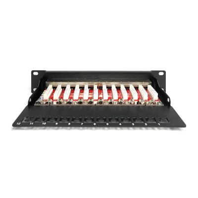 5. Digitus Panel krosowy (patch panel) 10'' 12x RJ45, LSA poziom, kat.6A, ekranowany, 1U, czarny, prowadnica kabli