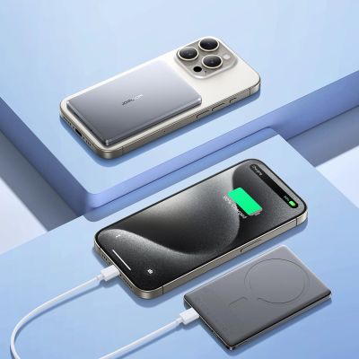 17. Powerbank Joyroom JR-PBM08 5000mAh 20W ultracienki z ładowaniem indukcyjnym - szary