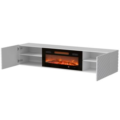 6. Szafka RTV LARA 183x35x37 biały mat + czarny kominek