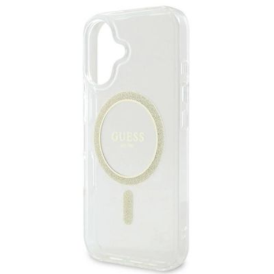 6. Etui Guess IML Glitter Circle MagSafe na iPhone 16 - przezroczyste