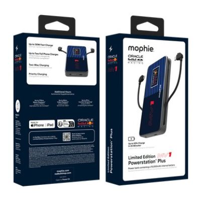 5. Powerbank Mophie Powerstation Plus 10K Red Bull Racing MV1 - powerbank 10000mAh, zintegrowany kabel USB-C oraz lightning (1x port USB-C)