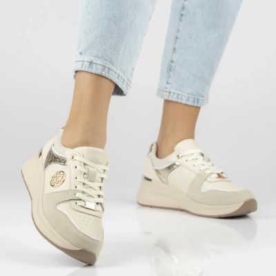 8. Skórzane półbuty damskie sneakersy beżowe Filippo DP7769