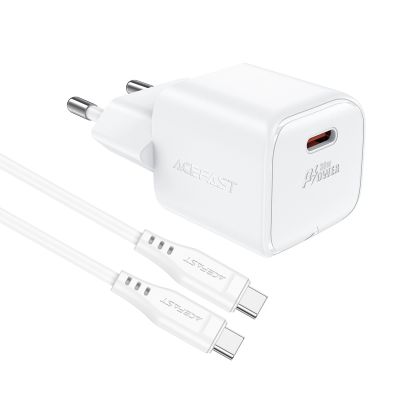 4. Ładowarka sieciowa Acefast A77 Mini PD 30W GaN + kabel USB-C - biała