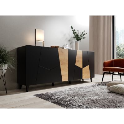 6. Komoda ETNA 200x42x82 czarny mat + dąb craft