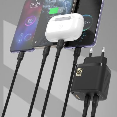 5. Ładowarka sieciowa Dudao A28PCEU PD 45W GaN 2xUSB-C z kablem USB-C - czarna