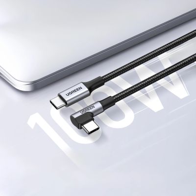 3. Kabel Ugreen US334 70645 USB-C (kątowy) / USB-C (prosty) 100W PD 2m - czarny