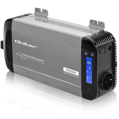 8. Qoltec Przetwornica napięcia Pure Sine Wave | 12V na 230V | 1000/2000W | LCD | USB | USB-C | Kompatybilna z LiFePO4 GEL AGM