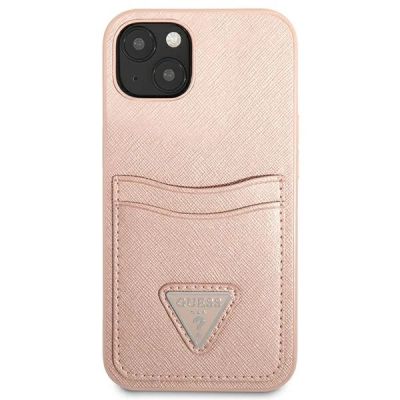 3. Etui Guess Saffiano Triangle Logo Cardslot na iPhone 13 mini - różowe