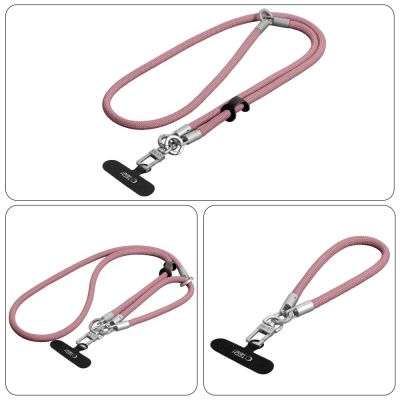 5. Smycz do telefonu Tech-Protect C10S Crossbody (114 cm) + na nadgarstek (31 cm) - różowo-tytanowa