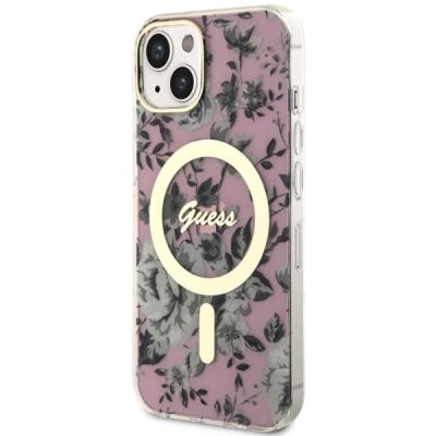 2. Etui Guess Flower MagSafe na iPhone 14 Plus - różowe