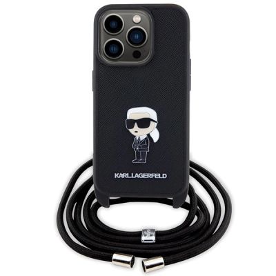 2. Etui Karl Lagerfeld Crossbody Saffiano Monogram Metal Pin Karl & Choupette na iPhone 15 Pro - czarne