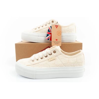 19. Lee Cooper buty sportowe damskie trampki koronkowe beżowe platforma