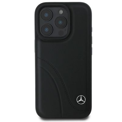 3. Etui Mercedes MB Curved Stitches Leather na iPhone 16 Pro - czarne