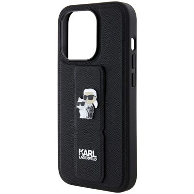 6. Etui Karl Lagerfeld Gripstand Saffiano Karl&Choupette Pins na iPhone 14 Pro - czarne