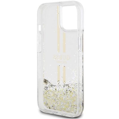 7. Etui Guess Liquid Glitter Gold Stripes na iPhone 15 Plus / 14 Plus - przezroczyste