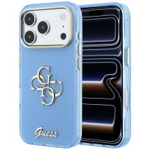Etui Guess IML 4G Script Metal na iPhone 17 Pro / 18 Pro - jasnoniebieskie