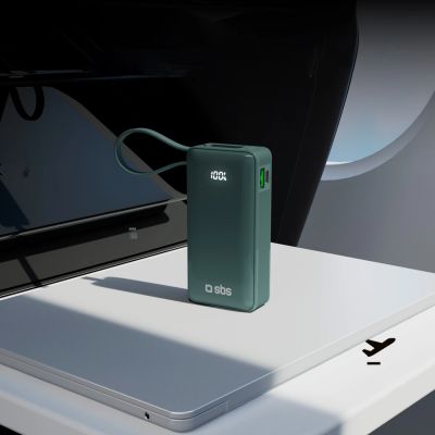 11. Powerbank SBS 10000 mAh 20W z wbudowanym kablem USB-C i wyświetlaczem cyfrowym - szary
