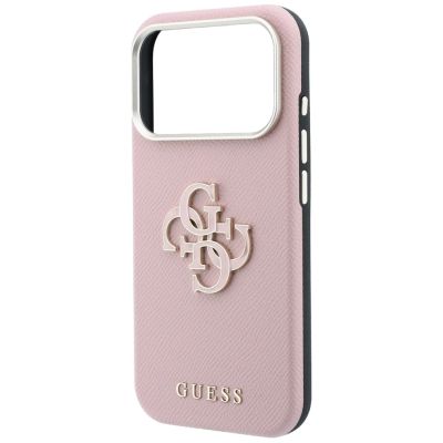 6. Etui Guess Grained & Big Resin Logo na iPhone 18 Pro / 17 Pro - różowe