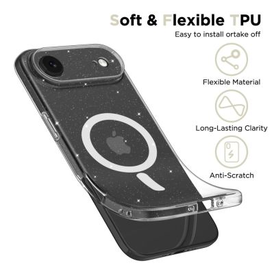 3. Etui Tech-Protect FlexAir MagSafe na iPhone 17 Air - przezroczysto-brokatowe
