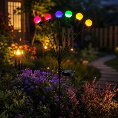 6. LAMPA SOLARNA TAŃCZĄCE NA WIETRZE KULECZKI KOLOROWE 6 LED 75CM XXL