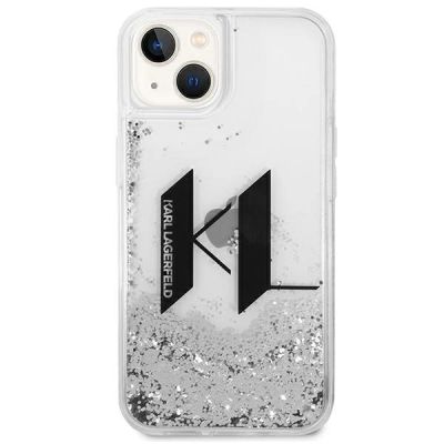 3. Etui Karl Lagerfeld Liquid Glitter Big KL na iPhone 14 - srebrne