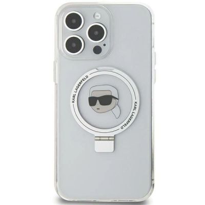 4. Etui Karl Lagerfeld Ring Stand Karl Head MagSafe do iPhone 15 Pro Max - białe