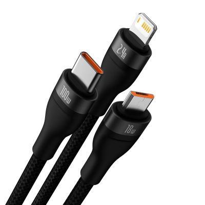 2. Baseus Flash Series II kabel USB - USB Typ C / Lightning / micro USB 100 W 1,2 m czarny (CASS030001)