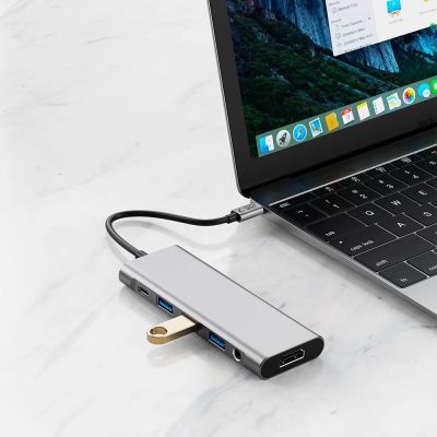 7. Adapter Tech-Protect HB04 HUB Adapter 9w1 USB-C + USB2.0 + USB3.0 + HDMI 4K 60Hz + SD / TF + PD100W + AV3.5 - szary