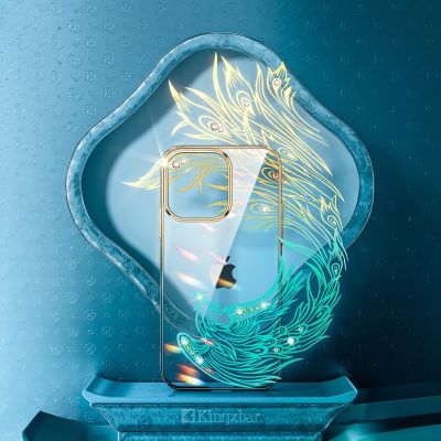 6. Luksusowe etui iPhone 14 z kryształami Kingxbar Phoenix - złoto-niebieskie