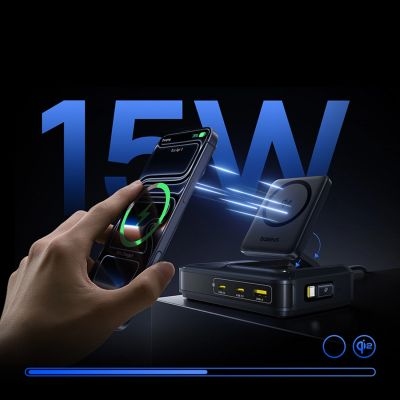 10. Stacja ładująca Baseus Nomos NH21 Qi2 160W 5w1 bezprzewodowa ze zwijanym kablem - czarna