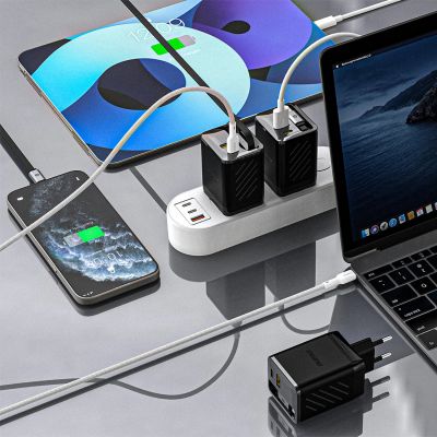 4. Ładowarka sieciowa Dudao A67EU GaN 67W z wbudowanym zwijanym kablem USB-C Power Delivery Quick Charge - czarna