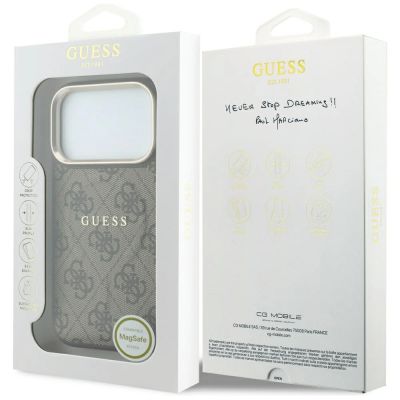 8. Etui Guess Embossed 4G Classic MagSafe na iPhone 17 Pro Max / 18 Pro Max - brązowe
