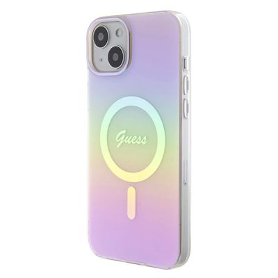 2. Etui Guess IML Iridescent MagSafe do iPhone 15 Plus - różowe