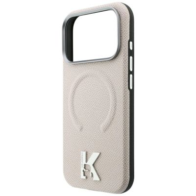 6. Etui Karl Lagerfeld Grained Embossed Ring & Kameo Logo MagSafe na iPhone 18 Pro / 17 Pro - beżowe