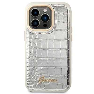 3. Etui Guess Croco Collection na iPhone 14 Pro 6,1" - srebrne