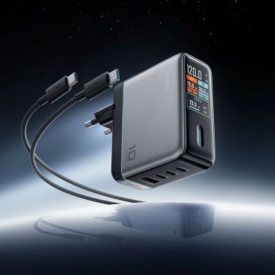3. Ładowarka sieciowa Cuktech AD1204U 120 W z wyświetlaczem i kablem USB-C - srebrna