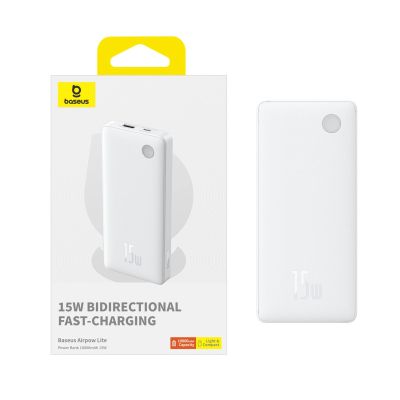 3. Powerbank Baseus Airpow Lite 10000mAh 15W z kablem Baseus Simple USB-A - USB-C 30cm - biały