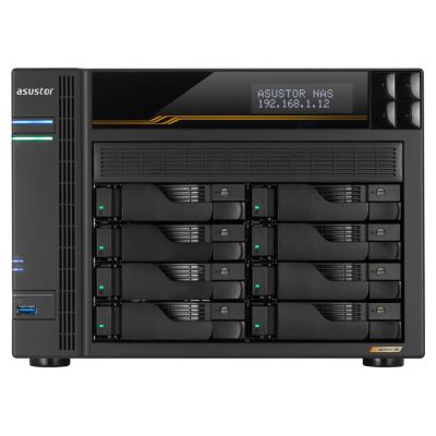 3. NAS Asustor AS6808T; Tower; 8x (3.5" SATA HDD/ 2.5" SSD); AMD Ryzen Embedded V3C14; 16G ECC DDR5 SODIMM (max. 64GB), 2x 10GbE, 2x 5GbE, 4x M.2 2280 NVMe PCIe 4.0, 2x USB4, 2x USB 3.2 Gen, 1x optional 10 GbE card