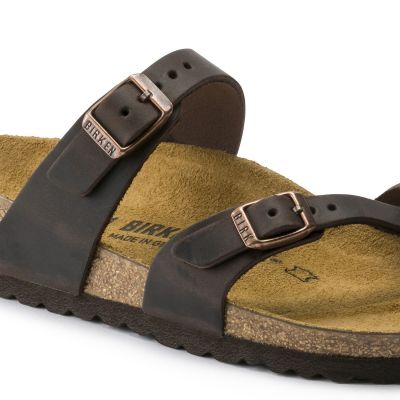 7. Klapki damskie Birkenstock Mayari Habana Narrow japonki na wąską stopę skóra nubukowa brązowe (0171323)