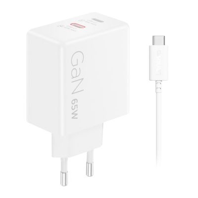 7. Ładowarka sieciowa Lenovo G0A6065WEU GaN 2x USB-C 65W biała