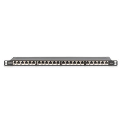 16. Panel krosowy high density 19'' 24x RJ45, LSA poziom, kat.6, ekranowany, 0.5U, czarny, prowadnica kabli