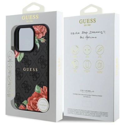 8. Etui Guess 4G Flowers Print MagSafe na iPhone 16 Pro 6.3" - czarne
