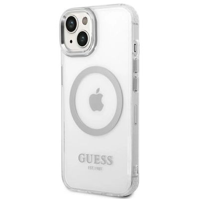 2. Etui Guess Metal Outline MagSafe na iPhone 14 - srebrne