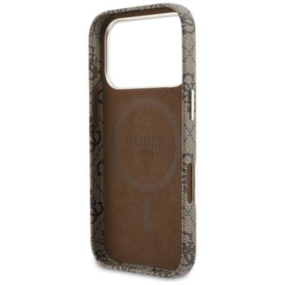 7. Etui Guess 4G Script MagSafe na iPhone 17 Pro - brązowe