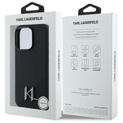 8. Etui Karl Lagerfeld Silicone Shadow Metal Initial MagSafe na iPhone 16 Pro - czarne