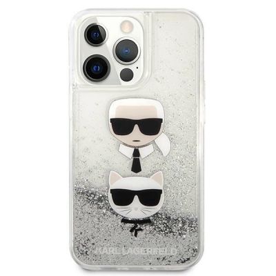 3. Etui Karl Lagerfeld Liquid Glitter Karl&Choupette Head na iPhone 13 Pro Max - srebrne