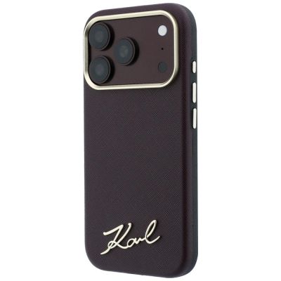 2. Etui Karl Lagerfeld Saffiano Small Script Metal Logo MagSafe na iPhone 17 Pro / 18 Pro - burgundowe