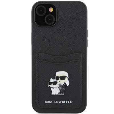 3. Etui Karl Lagerfeld Saffiano Cardslot Karl&Choupette Metal Pin do iPhone 15 - czarne