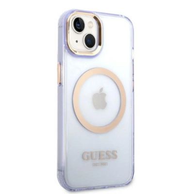 4. Etui Guess Gold Outline Translucent MagSafe na iPhone 14 - purpurowe