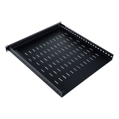 2. Półka regulowana 19", 1U, gł.500-900 mm, nośność 100kg, mocowanie w 4 punktach, czarny, śruby w kpl.